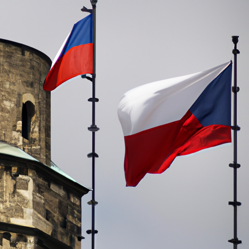 דגלי המדינה של צרפת וצ'כיה מתנוססים ליד המגדלים
