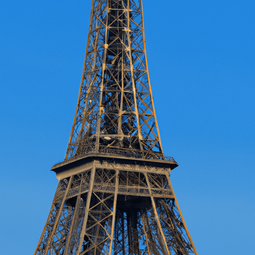 נוף פנורמי של מגדל אייפל על רקע שמיים כחולים