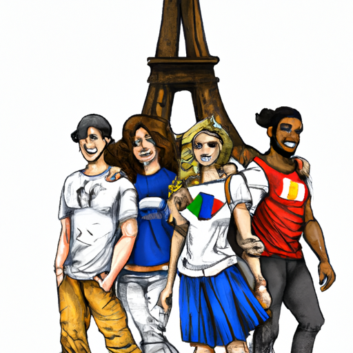 קבוצת חברים ממדינות שונות, כולם עם חולצות של מגדל אייפל