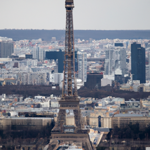 מבט אווירי של מגדל אייפל, המציג את מלוא גובהו