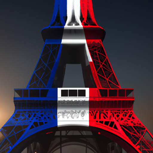 מגדל אייפל מואר בצבעי דגל צרפת במהלך חגיגה לאומית