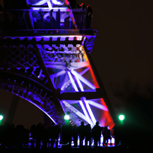 מבקרים נהנים ממופע האור של מגדל אייפל בערב קריר בדצמבר