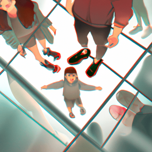 משפחה מצטלמת בעמידה על רצפת הזכוכית