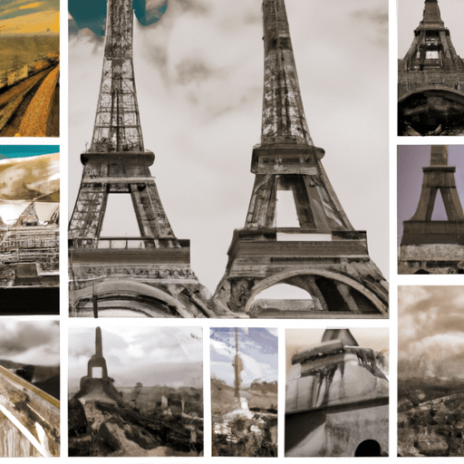 קולאז' של תמונות המציגות את מגדל אייפל לאורך השנים