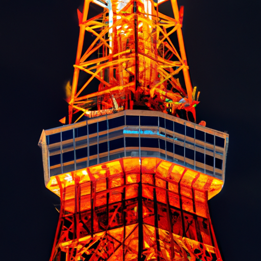 מגדל טוקיו מואר בלילה, ומציג את הדמיון שלו למגדל אייפל