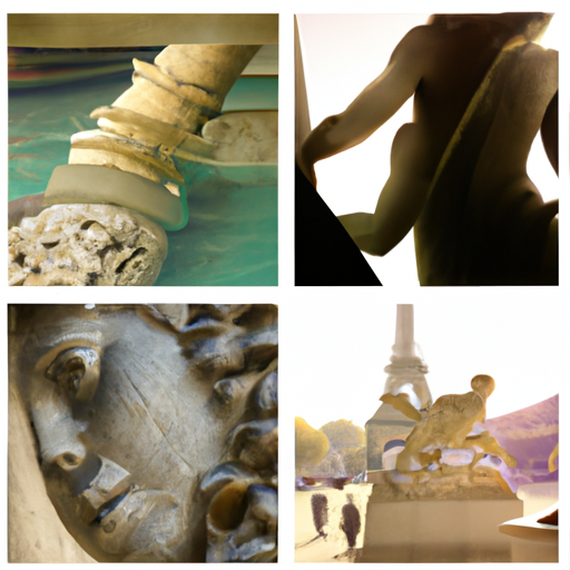 קולאז' של פסלים ויצירות אמנות שנמצאו ברחבי גני טרוקדרו