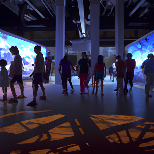 מבקרים בוחנים את התערוכות האינטראקטיביות מתחת למגדל אייפל