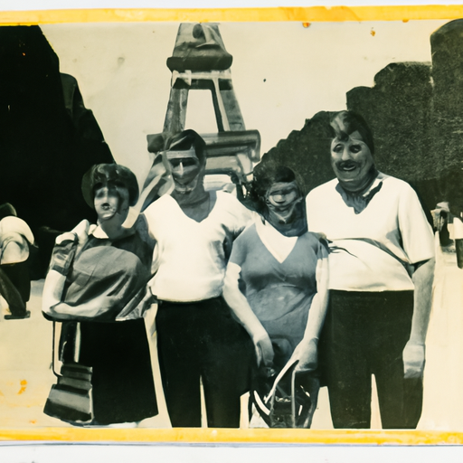 תצלום וינטג' של אנשים לובשים חולצות של מגדל אייפל בשנות ה-60