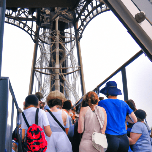 תיירים ממתינים בתור לעלייה למעליות של מגדל אייפל