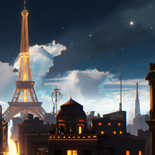 צילום פנורמי של פריז, כשמגדל אייפל המנצנץ נראה למרחוק.