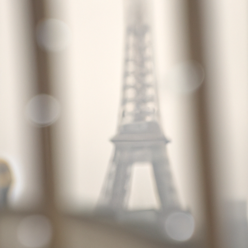 תמונה של מגדל אייפל עם טיפות גשם על עדשת המצלמה, היוצרות אפקט חלומי.