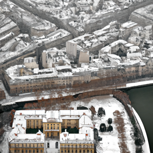 מבט אווירי של פריז מכוסה בשלג, כפי שניתן לראות מסיפון המצפה של מגדל אייפל