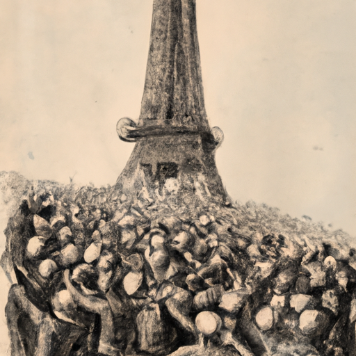 איור וינטג' של פריזאים המוחים נגד בניית המגדל