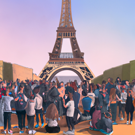 תיירים מרחבי העולם מתאספים בבסיס מגדל אייפל