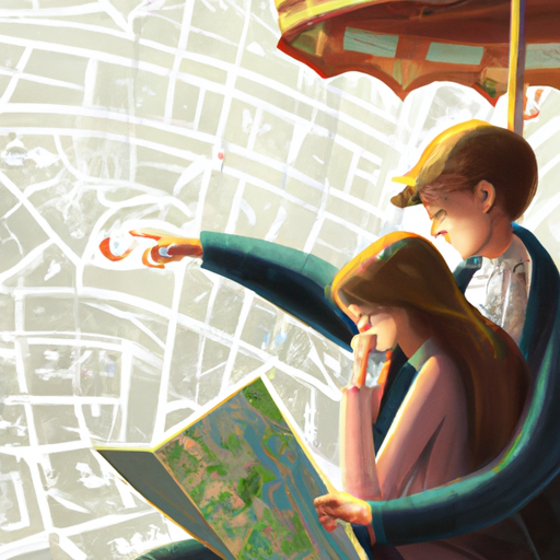 זוג מתכנן את הטיול שלו לרובע הרביעי, מסתכל על מפת פריז.