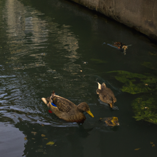 משפחת ברווזים שוחה במים השקטים של תעלת סנט מרטין