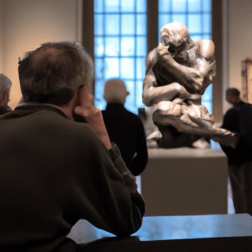 מבקרים מתפעלים מהפסל האיקוני של אוגוסט רודן, 'ההוגה', במוזיאון רודן.