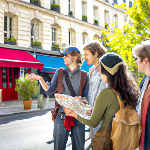 קבוצת תיירים שנהנית מזמנם ברובע העשירי התוסס והמגוון של פריז